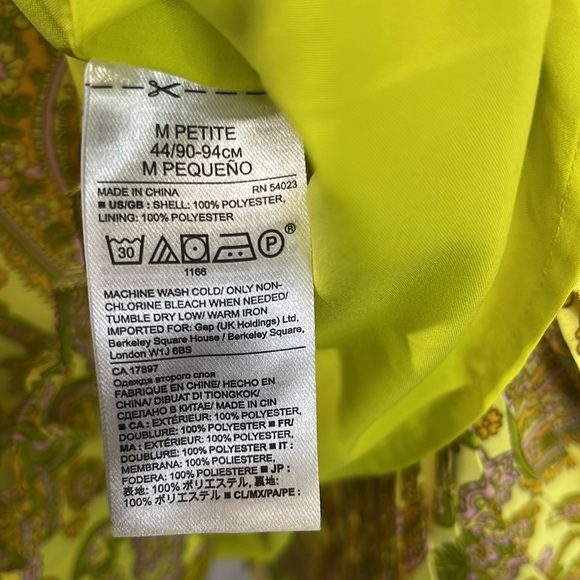 Banana Republic Dress Chartreuse Retro Paisley Sleeveless Tie Neck Pleated Hem - Picture 8 of 11